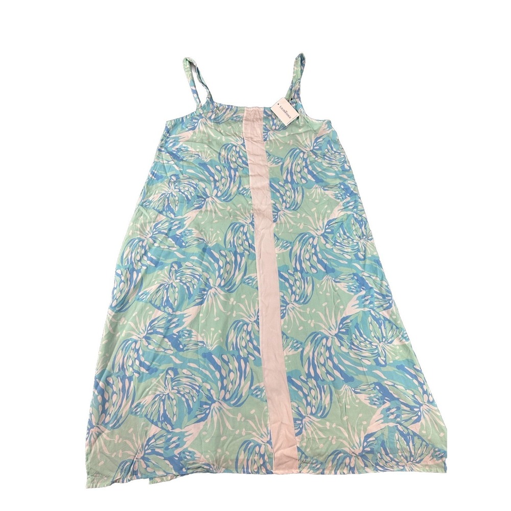 Lilibridge Blue Tropics Midi Dress Medium Strap Sleeveless Beachy Light Floral